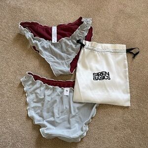 Siren Basics Ruffled Panty Set Size M Burgundy Grey